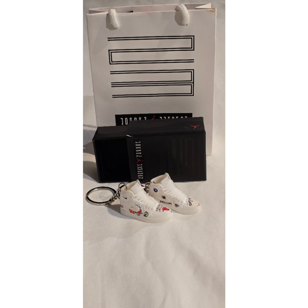 Unisex White Sneaker Keychain Set with Box and Bag One Size